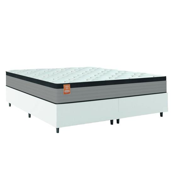 Imagem de Cama Box Colchão Casal Queen Molas Ensacadas Real 158x198x65cm Linho Branco / Preto Inducol - Suporta até 130kg por Pessoa