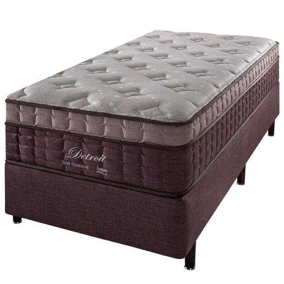 Cama Box + Colchão Solteiro Detroit Molas Ensacadas Visco Gel Pillow In 88x188x68cm Menor preço em Cama Box + Colchão Solteiro Detroit Molas Ensacadas Visco Gel Pillow In 88x188x68cm