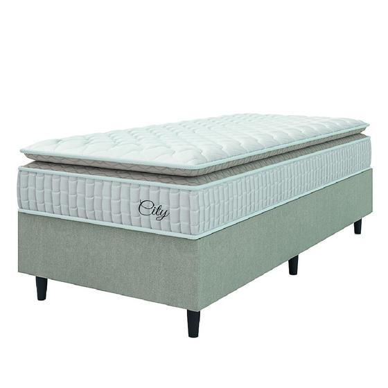 Imagem de Cama Box Colchão Solteiro Molas Ensacadas City Pillow Top 88x188x61cm Branco / Bege Hellen - Suporta até 110kg por Pessoa