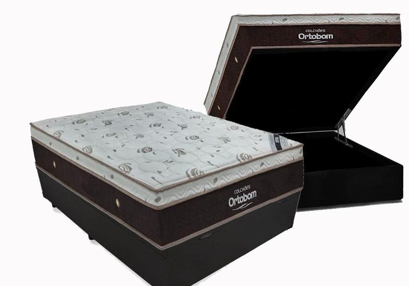 Imagem de Cama Box Com Baú Casal Blindado + Colchão Casal Molas Ensacada Sleep King (32x138x188)