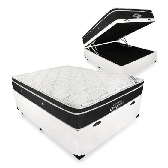 Imagem de Cama Box Com Baú Casal Branco + Colchão De Molas Ensacadas - Ortobom - Elegant SuperPocket 138x188x70cm
