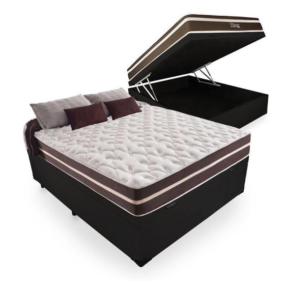 Imagem de Cama Box Com Baú Casal + Colchão De Molas - Anjos - Classic Superlastic 138cm Preto