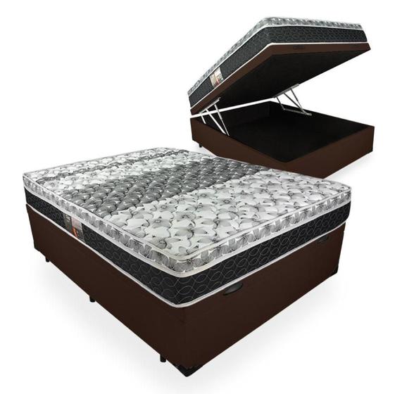 Imagem de Cama Box Com Baú Casal + Colchão De Molas - Castor - Class Tecnopedic One Face 138x188x67cm