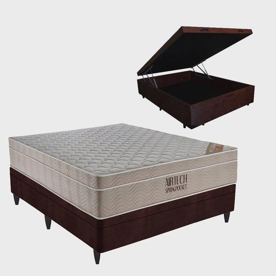 Imagem de Cama Box com Baú Casal  + Colchão de molas ensacadas Airtech SpringPocket Ortobom 138x188