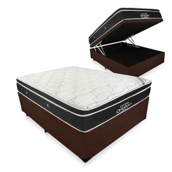 Imagem de Cama Box Com Baú Casal + Colchão De Molas Ensacadas - Ortobom Elegant SuperPocket 138x188x70cm