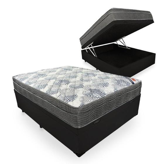 Imagem de Cama Box Com Baú Casal + Colchão De Molas Ensacadas - Ortobom - ISO SuperPocket 138cm Cor:Preto