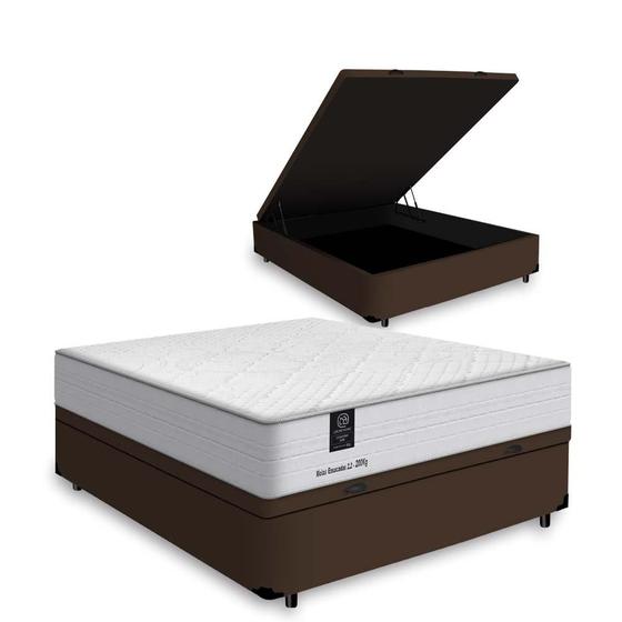 Imagem de Cama Box com Baú Casal Marrom + Colchão de Molas Ensacadas - Lucas Home & Anjos - Comfort Size 138cm