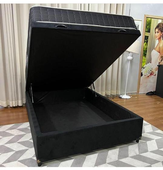 Imagem de Cama Box Com Baú Casal Suede Preto