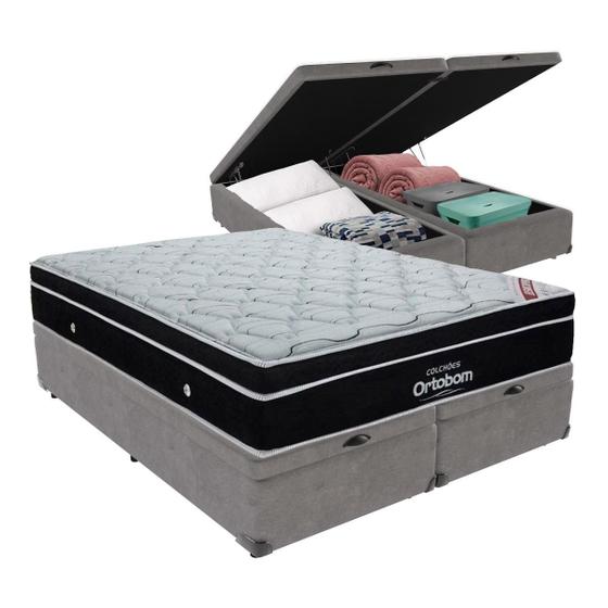 Cama + Box com Bau Ortobom Colchão King com Molas Ensacadas Menor preço em Cama + Box com Bau Ortobom Colchão King com Molas Ensacadas
