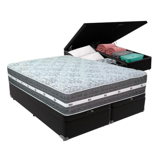 Imagem de Cama Box com Baú Preto e Colchão Queen Black Grafit Anjos