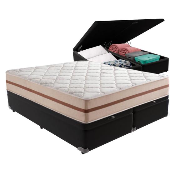 Imagem de Cama Box com Baú Preto e Colchão Queen Classic Anjos