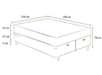 Imagem de Cama Box Com Baú Queen Bipartido Tecido Sintético Marrom com Colchão De Molas Ensacadas - Probel - Evolution 158cm
