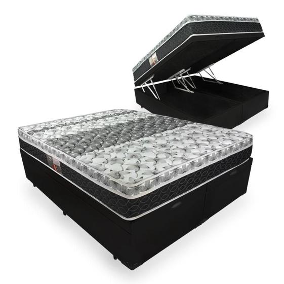 Imagem de Cama Box Com Baú Queen + Colchão De Molas - Castor - Class Tecnopedic One Face 158x198x67cm