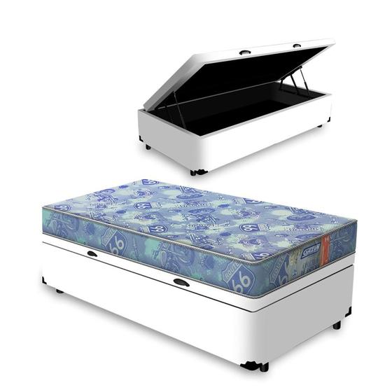 Imagem de Cama Box com Baú Solteiro Branca + Colchão de Espuma D20 - Gazin - Supreme 78x188x47cm