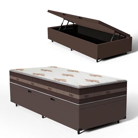 Imagem de Cama Box com Baú Solteiro + Colchão de molas - Anjos - Classic Superlastic 88cm