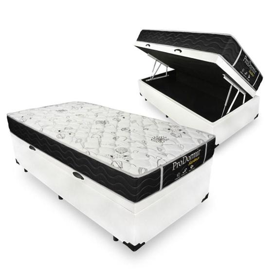 Imagem de Cama Box Com Baú Solteiro + Colchão De Molas - Probel - Sleep Black 88cm