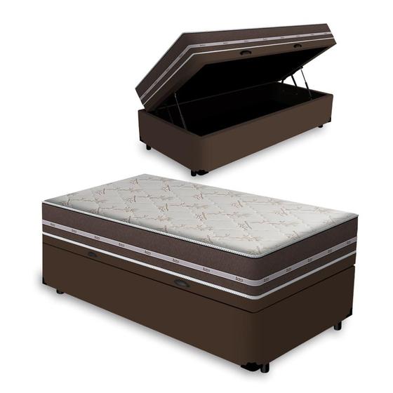Imagem de Cama Box com Baú Solteiro King Marrom + Colchão De Molas - Anjos - Classic Superlastic 78x188x59cm
