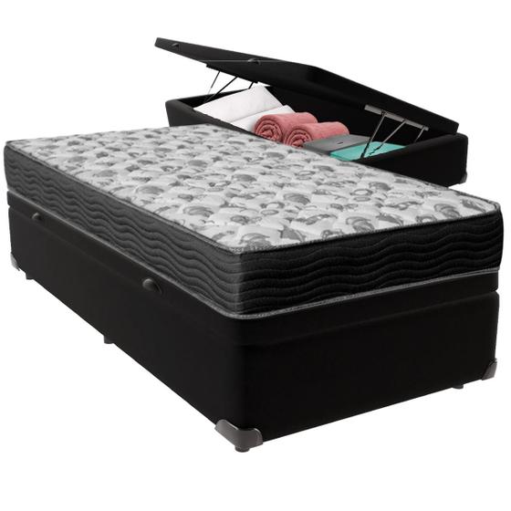 Imagem de Cama Box com Baú Solteiro Preto Ortobom Colchão ISO100 D33