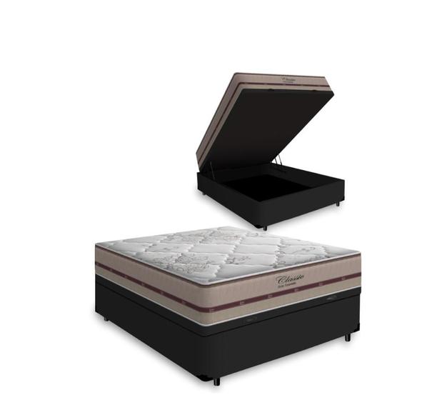 Imagem de Cama Box Com Baú Viúva + Colchão De Molas Ensacadas - Anjos - Classic - 128x188x64cm