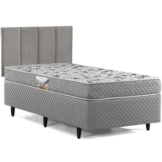 Imagem de Cama Box com Cabeceira Solteiro Herval Ortopedic Black, Espuma Alto Suporte, 56x88x188 cm