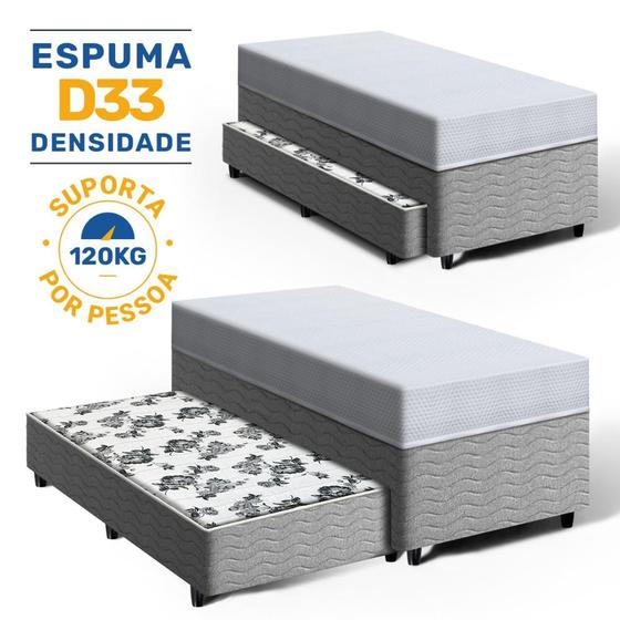 Imagem de Cama Box com Colchão de Espuma D33 Enrolado ConfortLuck + Auxiliar de Molas Unique Solteiro 88cm