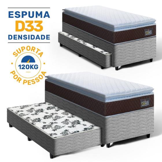 Imagem de Cama Box com Colchão de Espuma D33 Pillow Top Comfort Luxo + Auxiliar de Espuma Unique Solteiro 88cm