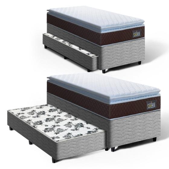 Imagem de Cama Box com Colchão de Espuma D33 Pillow Top Comfort Luxo + Auxiliar de Molas Unique Solteiro 88cm