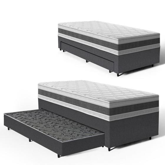 Imagem de Cama Box com Colchão de Espuma D45 Double Face Air Pro Força Anjos + Auxiliar de Espuma Unique Solteiro 88x188x70cm