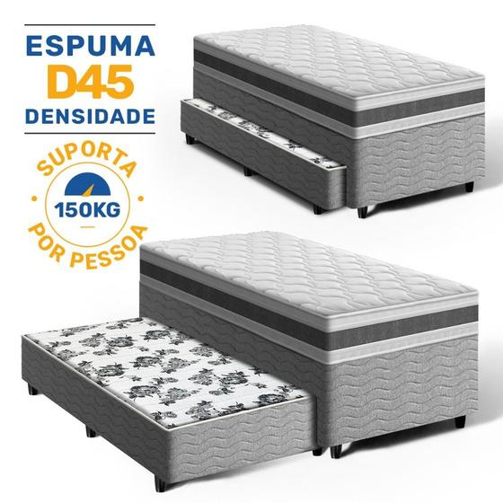 Imagem de Cama Box com Colchão de Espuma D45 Double Face Air Pro Força Anjos + Auxiliar de Espuma Unique Solteiro 88x188x70cm