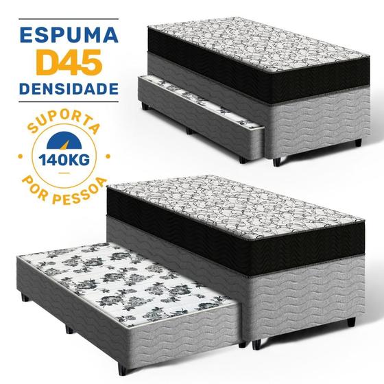 Imagem de Cama Box com Colchão de Espuma D45 Ortobom Airtech 150 + Auxiliar de Espuma Unique Solteiro 88cm