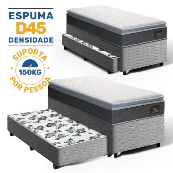 Imagem de Cama Box com Colchão de Espuma D45 Pillow Top Fort Comfort + Auxiliar de Espuma Unique Solteiro 88cm