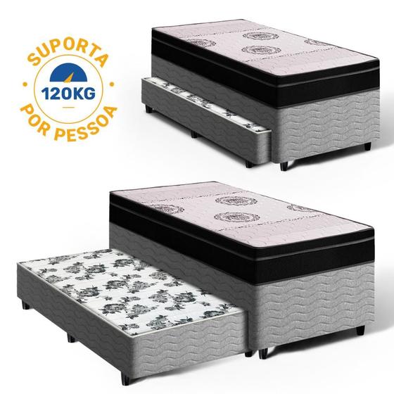 Imagem de Cama Box com Colchão de Espuma Pillow In Orthoplus + Auxiliar de Molas Unique Solteiro 88cm