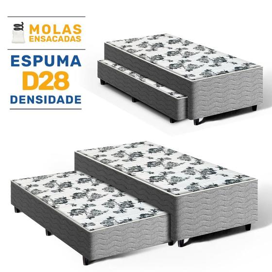 Imagem de Cama Box com Colchão de Molas e Auxiliar de Espuma Unique 3 em 1 Solteiro 88cm