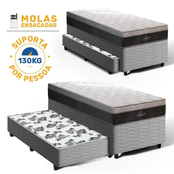 Imagem de Cama Box com Colchão de Molas Ensacadas Pillow In Apice + Auxiliar de Molas Unique Solteiro 88cm