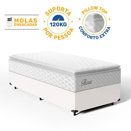 Imagem de Cama Box com Colchão de Molas Ensacadas Pillow Top Flora Solteiro 88cm