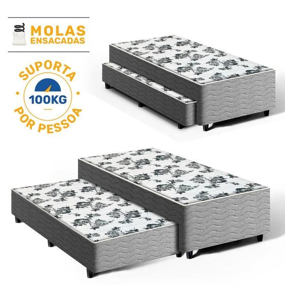 Imagem de Cama Box com Colchão e Auxiliar de Molas Unique 3 em 1 Solteiro 88cm