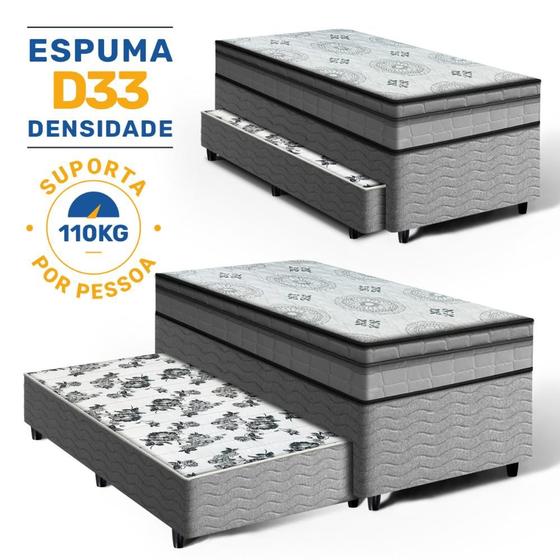 Imagem de Cama Box com Colchão Espuma D33 Pillow In Anjos Ortosleep + Auxiliar de Espuma Unique Solteiro 88cm