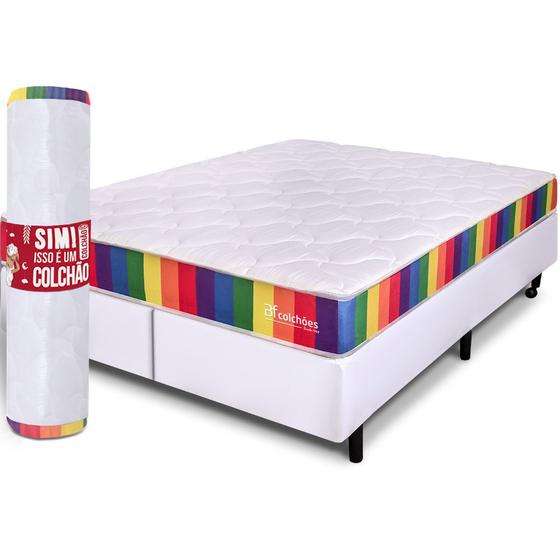 Imagem de Cama Box com Colchão King D33 a Vácuo Ortopédico Rainbow 193x203cm BF Colchões