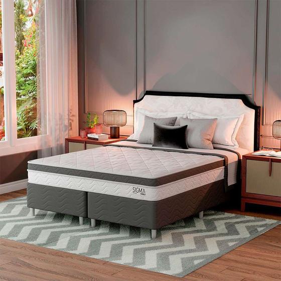 Cama Box com Colchão Queen Sigma Molas Ensacadas (22x158x198) Branco e Cinza Menor preço em Cama Box com Colchão Queen Sigma Molas Ensacadas (22x158x198) Branco e Cinza