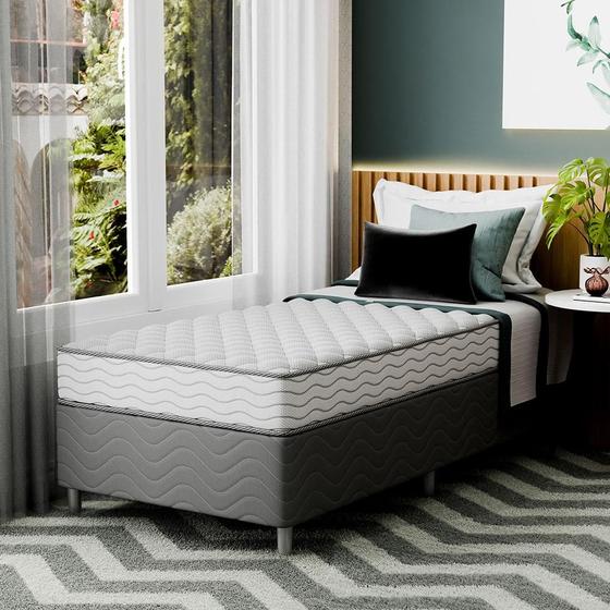 Imagem de Cama Box com Colchão Solteirão Howie Espuma D33 (17x96x203) Branco e Cinza