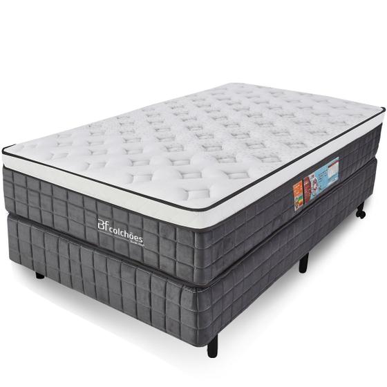 Imagem de Cama Box com Colchão Solteirão Molas Ensacadas Espuma D33 e Pillow de Visco Power Sleep 97x203cm - BF Colchões