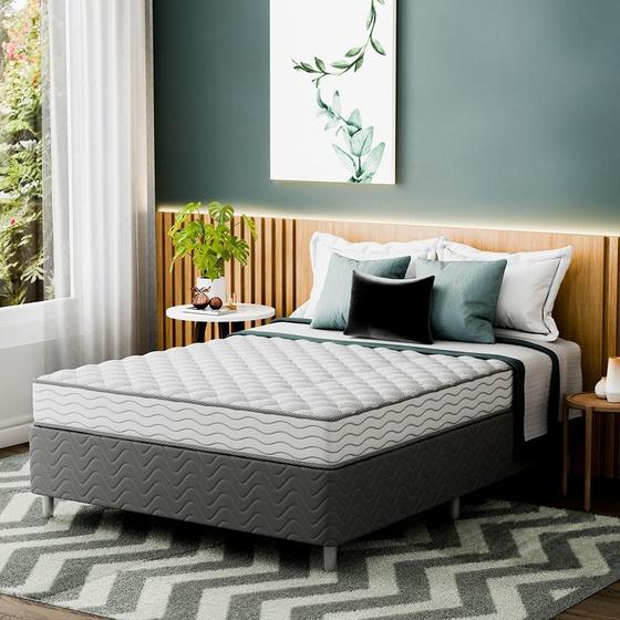 Imagem de Cama Box com Colchão Viúva Howie Espuma D33 (17x128x188) Branco e Cinza
