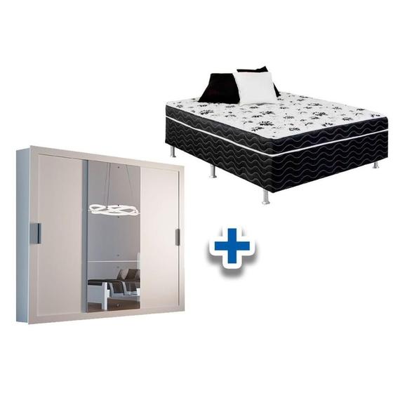 Imagem de Cama Box Conjugada Casal Ortobom Union + Guarda Roupa Veneza Luxo Branco