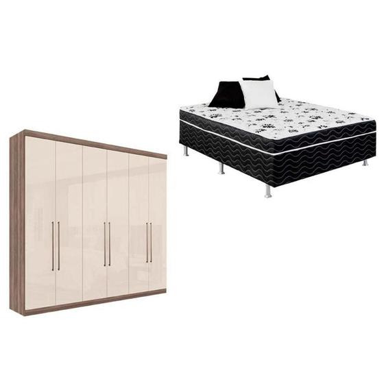 Imagem de Cama Box Conjugada Casal Union Ortobom + Guarda Roupa Imaginare 6.4 Castanha/Off White