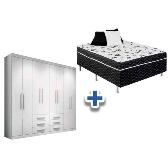 Imagem de Cama Box Conjugada Casal Union Ortobom + Guarda Roupa Master 8.6 Branco