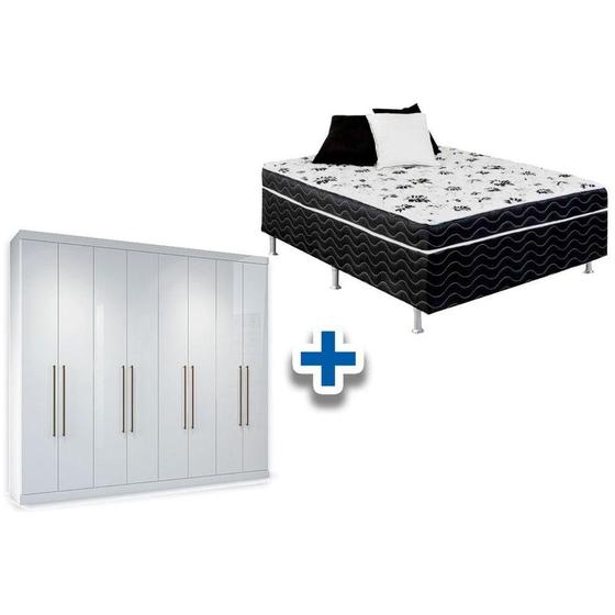 Imagem de Cama Box Conjugada Casal Union Ortobom + Guarda Roupa Master Vip 8.4 Branco