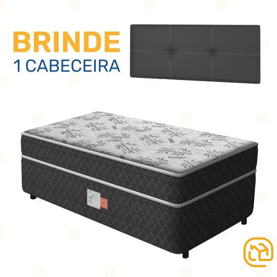 Imagem de Cama Box Conjugada Solteira Ortopédica D26 Unique + Cabeceira Painel Iris Preta