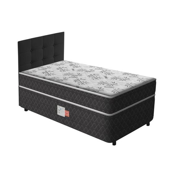 Imagem de Cama Box Conjugada Solteiro Ortopédica D26 Unique + Cabeceira Cassis Preta