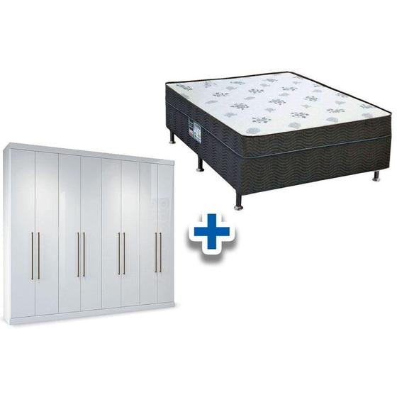 Imagem de Cama Box Conjugado Casal Union Ortobom + Guarda Roupa Master Vip 8.4 Branco