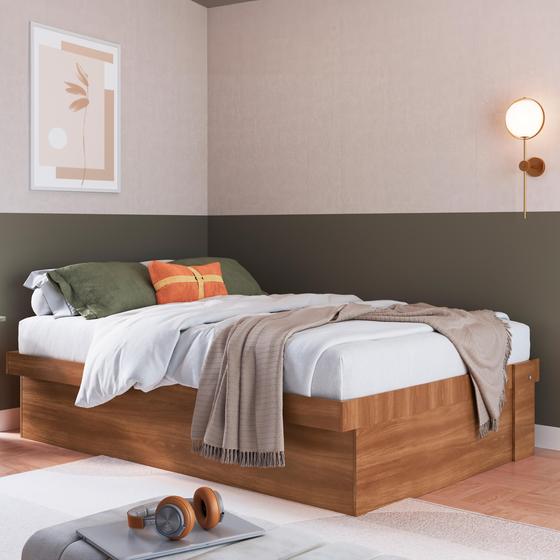 Cama Box de Casal Arizona Articulável com Fundo Nogal - Panorama Móveis Menor preço em Cama Box de Casal Arizona Articulável com Fundo Nogal - Panorama Móveis